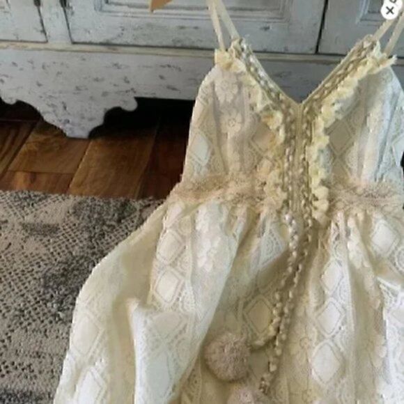 Women's Lace Hollow Out Tassel Trim V Neck Bohemian Maxi Dress XXL - Picture 8 of 9